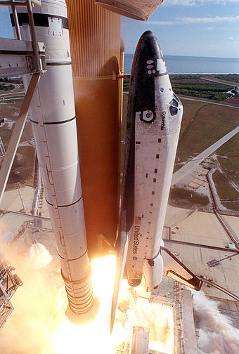 The Space Shuttle Columbia lifting off.