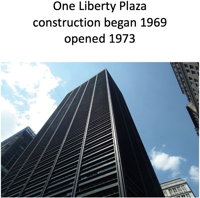 One Liberty Plaza, a black steel skyscraper in lower Manhattan.