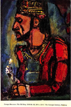 Rouault’s “The Old King” — chosen from the bold plaid and the head and torso he saw.